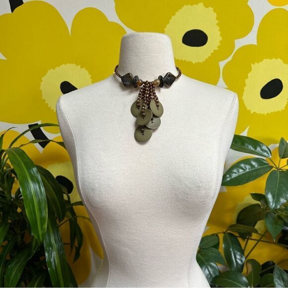 Chic Neutral Toned Handmade One of a Kind Vintage Beaded Dangly Choker Necklace - Picture 4 of 8